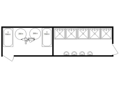 Автономная душевая с 5 кабинками и раковинами 212