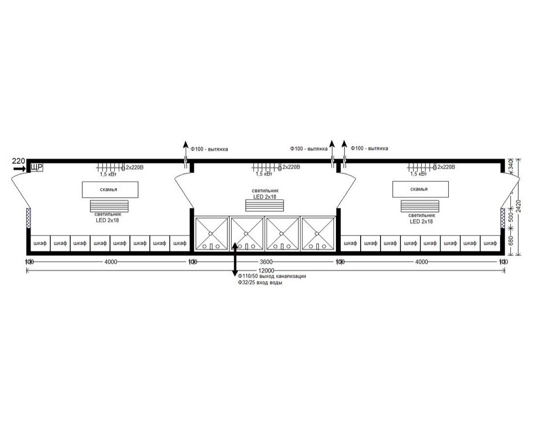 Санпропускник с 4 душевыми и 2 раздевалками 412